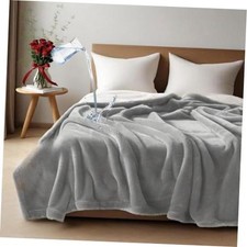 Waterproof Blanket for Bed 80''x60'', Flannel  Sherpa Queen Gray