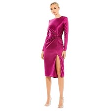 Ieena Mac Duggal Magenta Side Twist Long Sleeve Satin Sheath Dress Size 10 $358