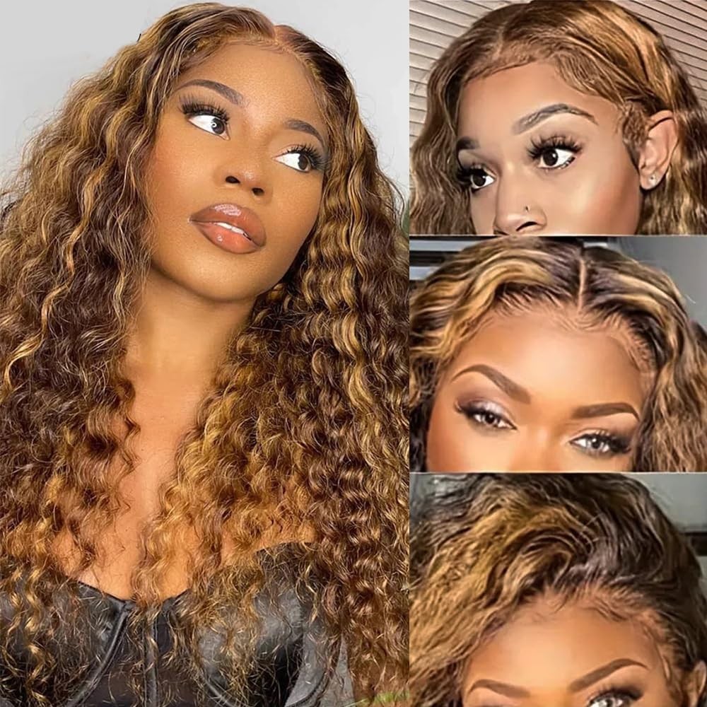 4/27 Highlight Lace Front Wigs Human Hair Pre Plucked 180 Density