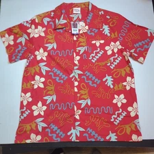 New Barefoot In Paradise Men's Hawaiian Shirt Sz M Floral Cotton Tropical Button