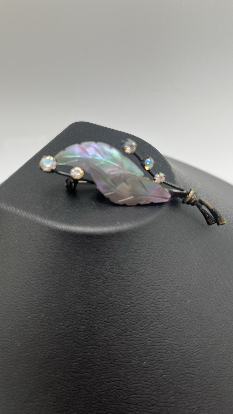 Continental Leaf Abalone Shell AB Crystals Brooch… - image 6