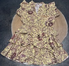 ULLA JOHNSON ELSIE MIDI DRESS WOMENS 14 AMBER COLORWAY COTTON RUFFLE ROMANTIC