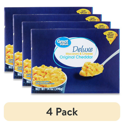 (4 pack) Great Value Deluxe Original Cheddar Macaroni & Cheese,14 oz,Shelf Stabl