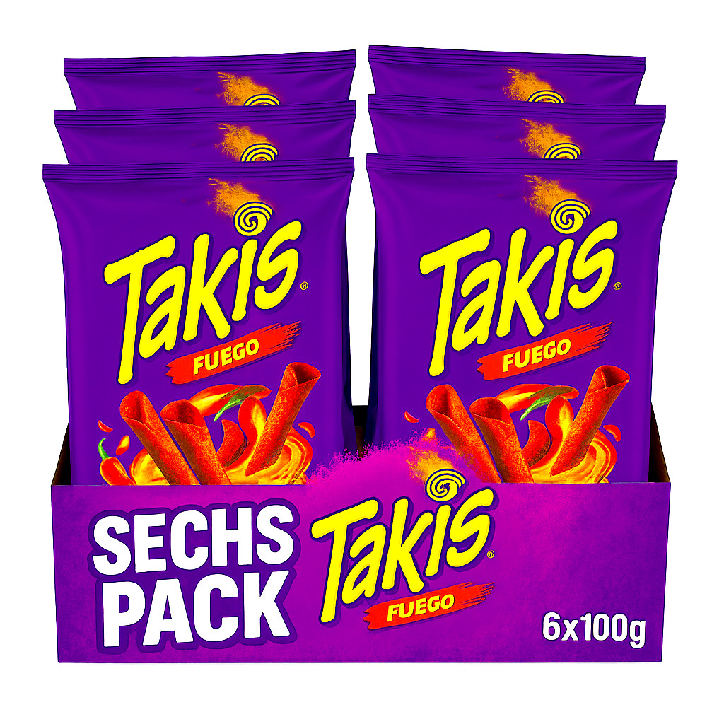 (2,65 EUR/100g) Takis FUEGO Tortilla Chips 6x100g SechsPack