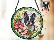 Custom Pet Portrait Stained Glass Suncatcher Personalized Dog Window Art