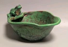 Antique Weller Pottery Coppertone Frog Bowl Embossed Fish Spectacular 😁