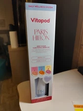 Paris Hilton Vitapod Pool Side Blue Metal Water Bottle With 6 Flavor pods New