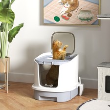 PawHut Cat Litter Box, Covered Kitty Litter Box with Lid, Scoop, Gray