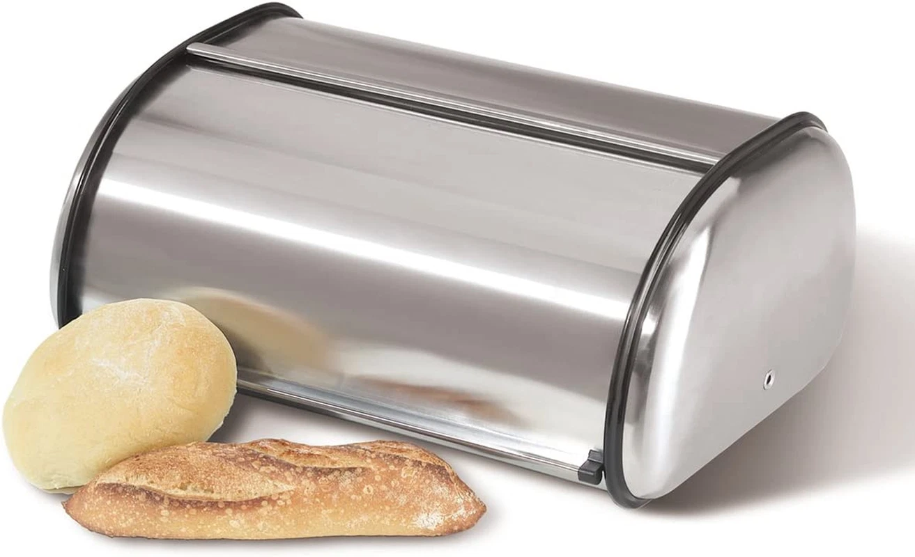 Stainless Steel Roll Top Bread Box for Kitchen Countertop with Stainless Steel L