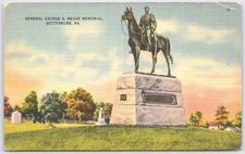 Vintage Linen Postcard General George G. Meade Memorial Gettysburg PA