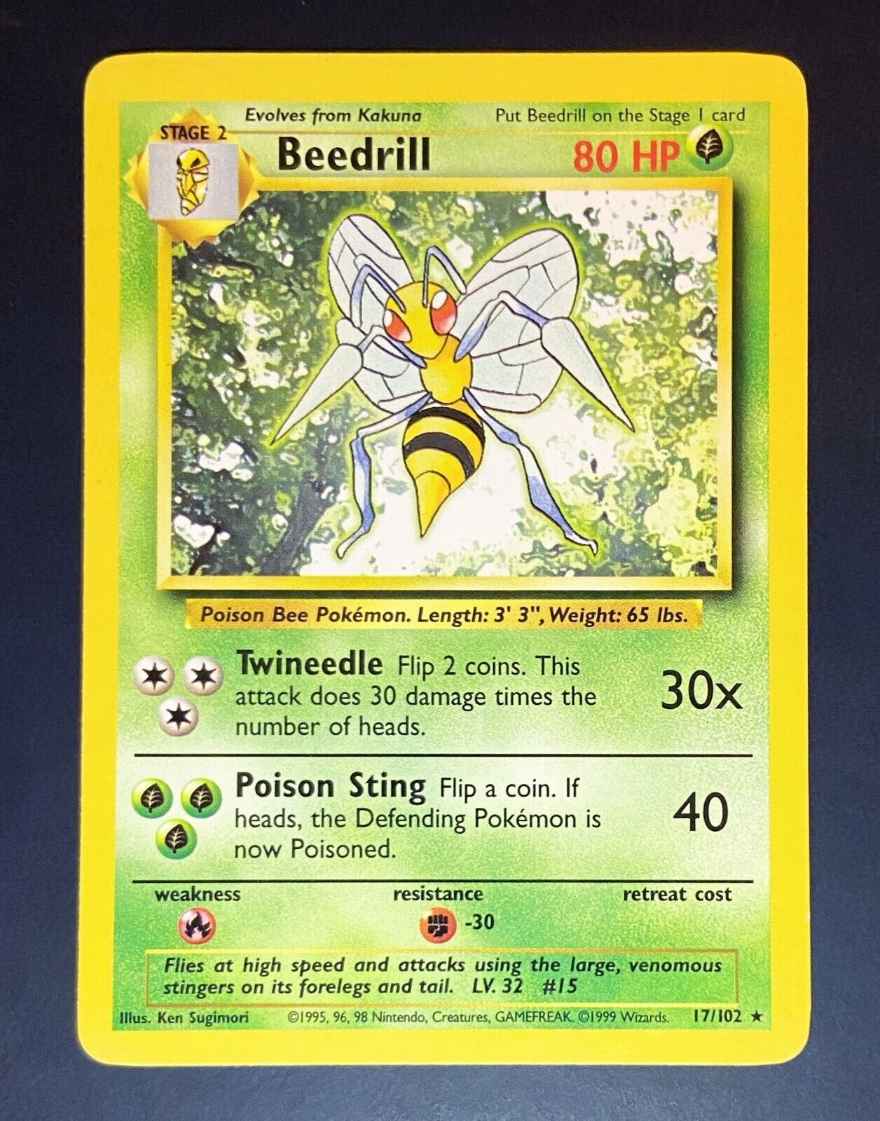 Beedrill 17/102 - Pokemon Base Set - Vintage - 1999 WOTC - Rare - LP