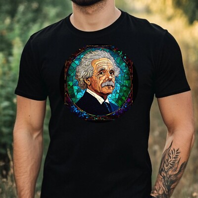 T-Shirt Herren Albert Einstein Buntglas Motiv Baumwolle Größe XS bis 5XL