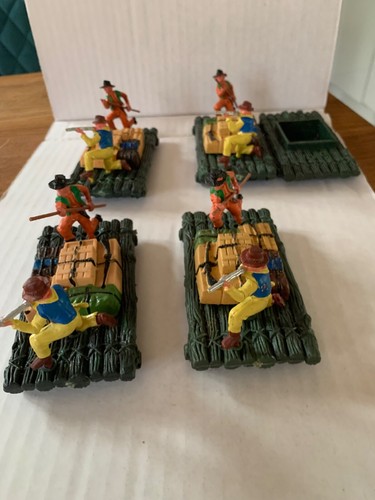 Britains Herald Wild West 4 rafts with cowboys and loads plus spare ...
