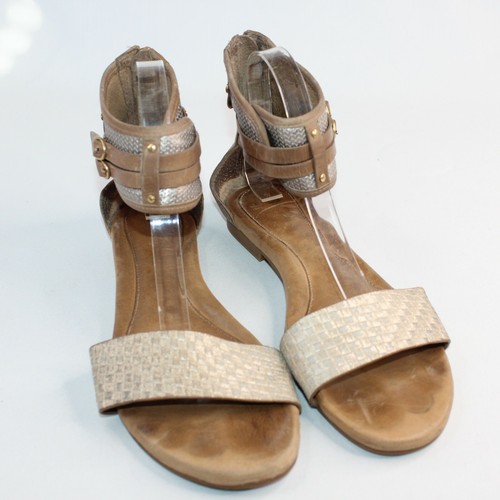 UGG Savana Womens Sz 9.5 Metallic Basket Leather Ankle Strap Zipper Sandals - Picture 2 of 12