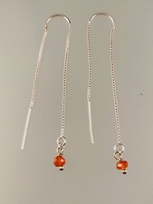Sterling Silver Carnelian Gemstone Threader Earrings Orange Made in USA
