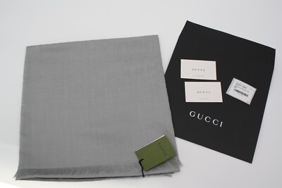Nwt GUCCI GUCCISSIMA light wool silk SHAWL GG light gray aprox 53x53 in ZINC