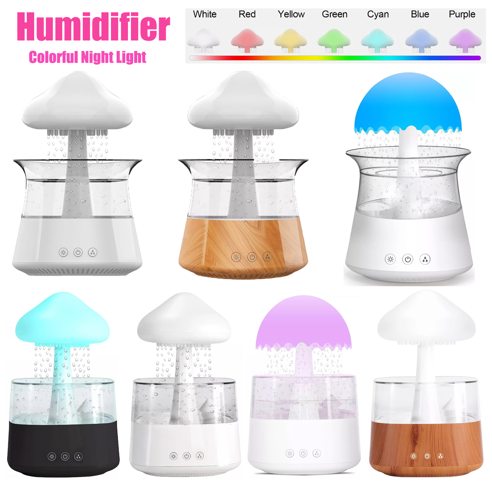 Rain Cloud Humidifier Raindrop Night Light Aromatherapy Essential Oil Diffuser-image