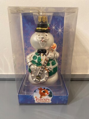 Sam The Snowman Glass Christmas Ornament white in box mint condition | eBay