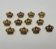 12 pcs Royal Crown Shaped Gold Molded Plastic Craft Sewing Shank Buttons VTG