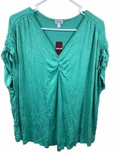 Avenue Blouse Womens Size 18/20 Green Sleeveless Tunic Shirt V Neck Stretch Boho