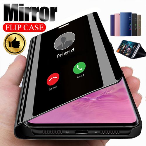 Smart Mirror View Leather Flip Case for iPhone 15 14 13 12 Pro XS Max XR 7 8 SE - Afbeelding 1 van 37