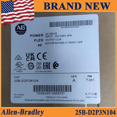 Allen-Bradley 25B-D2P3N104 SERA Power Flex525 480V 1.0HP ACDrive New 25BD2P3N104
