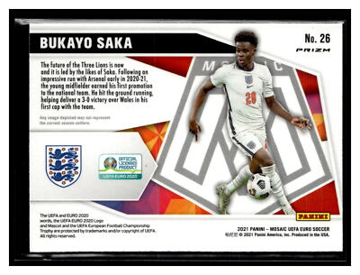 2021 Panini Mosaic UEFA EURO #26 Bukayo Saka Give and Go Silver