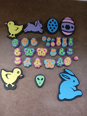 Lot Of 31 Chunky Foam Stamps For Arts And Crafts Painting. Easter And Aliens.