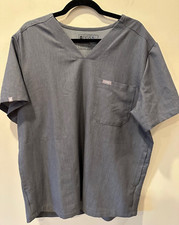 Figs Catarina Scrub Top Womens L Gray Short Sleeve Pocket Embroidered Nurse