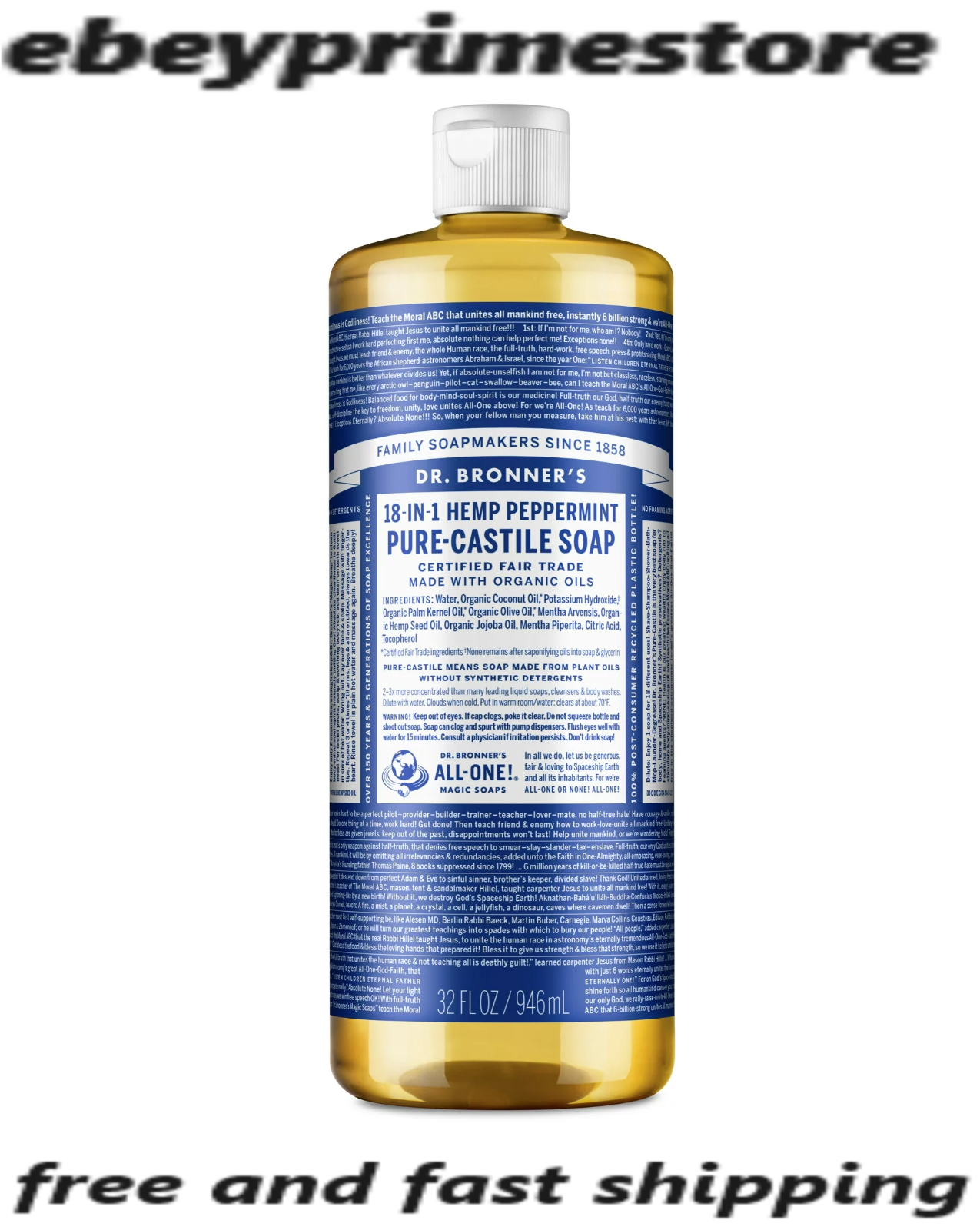 Dr. Bronner's PureCastile Liquid Soap Peppermint 32 oz eBay