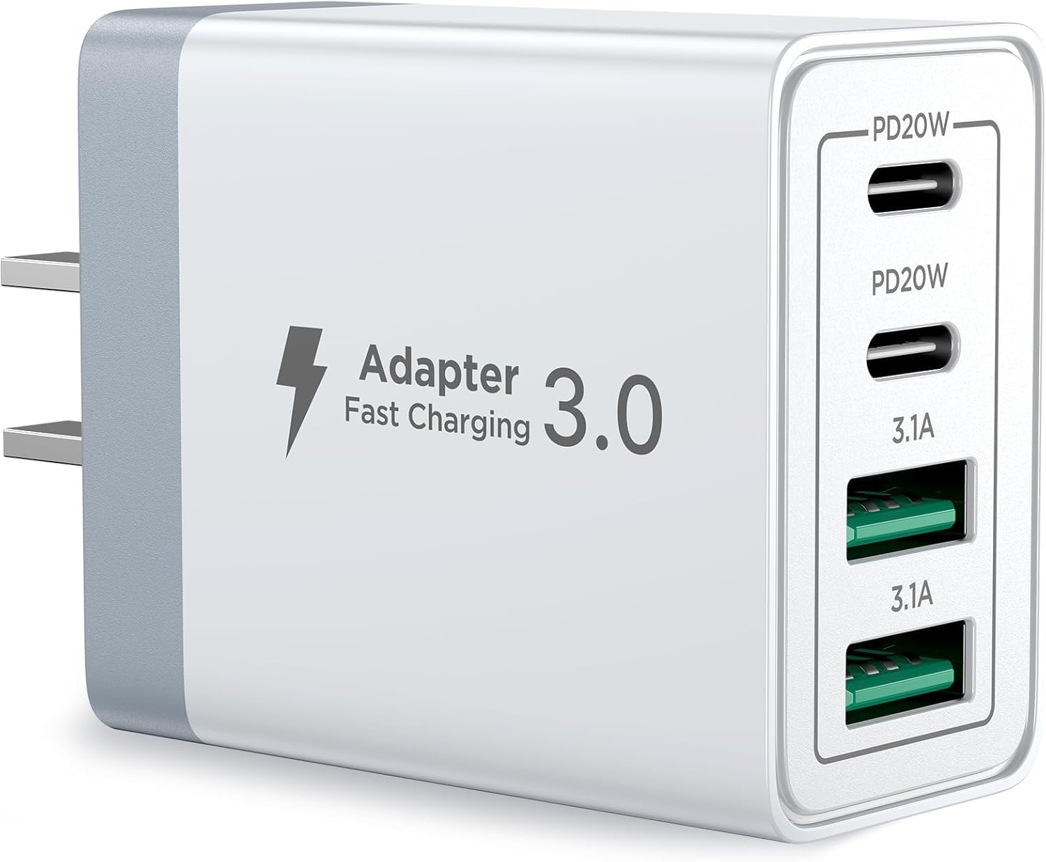 40W 4-Port USB C Charger Block with 20W PD QC Fast Charging for Phones Tablets
