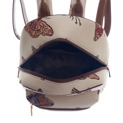 brown leather backpack with embroidered butterflies Butterfly Patch Hemp Embroidered butterfly patch Butterfly Leather Bag Charm |