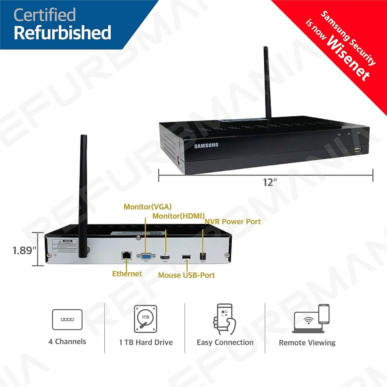 Samsung Wisenet SNK-B73040BW 4 Channel 1080p Full HD NVR Video Security System