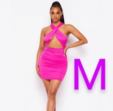 🆕Sexy Magenta Pink Halter Ruched Bodycon Mini Dress~Size M