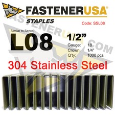 L Staples L08 Stainless Steel 18 gauge 1/4" crown - 1/2" length 1000 ct