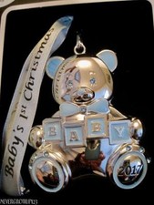 2017 BABY'S 1ST FIRST CHRISTMAS BOY SILVER ORNAMENT SWAROVSKI CRYSTALS NIB