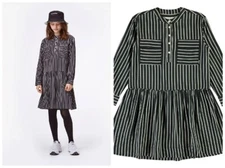 Molo Cacao Vertical Navy Blue White  Stripe Shirt Dress  134 140 9 10