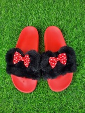 DISNEY Minnie Mouse Black  Red Sandals Slides Slippers Womens Size 10 - VGUC