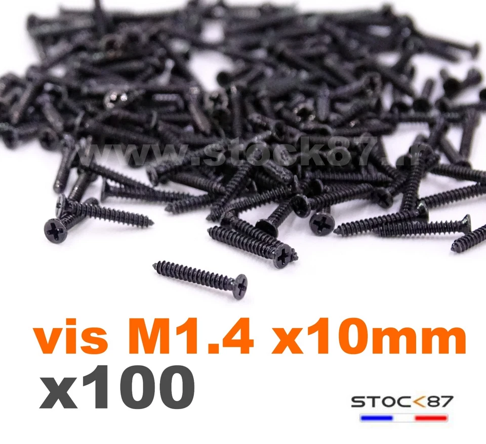 9069# 100pcs Vis Fixation pour Rails 1.4 x 10mm Tête Fraisée Noire HO