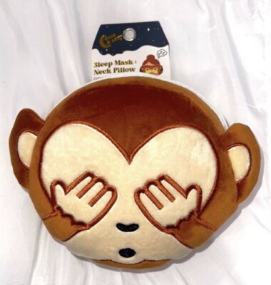 Travel Pillow Sleep Mask + Neck Compact Space-saving Monkey Design For NWT