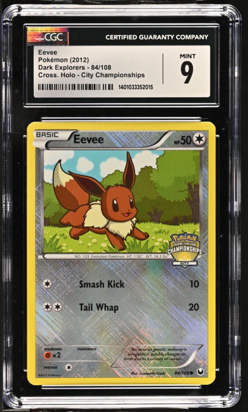 CGC 9 Eevee 84/108 Dark Explorers Cross Hatch Holo City Championships Pokemon