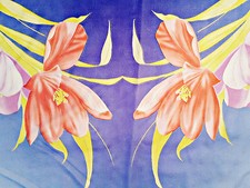 VINTAGE FLORAL ART TULIPS BLUE YELLOW PINK CHIFFON PAREO BEACH LONG SCARF