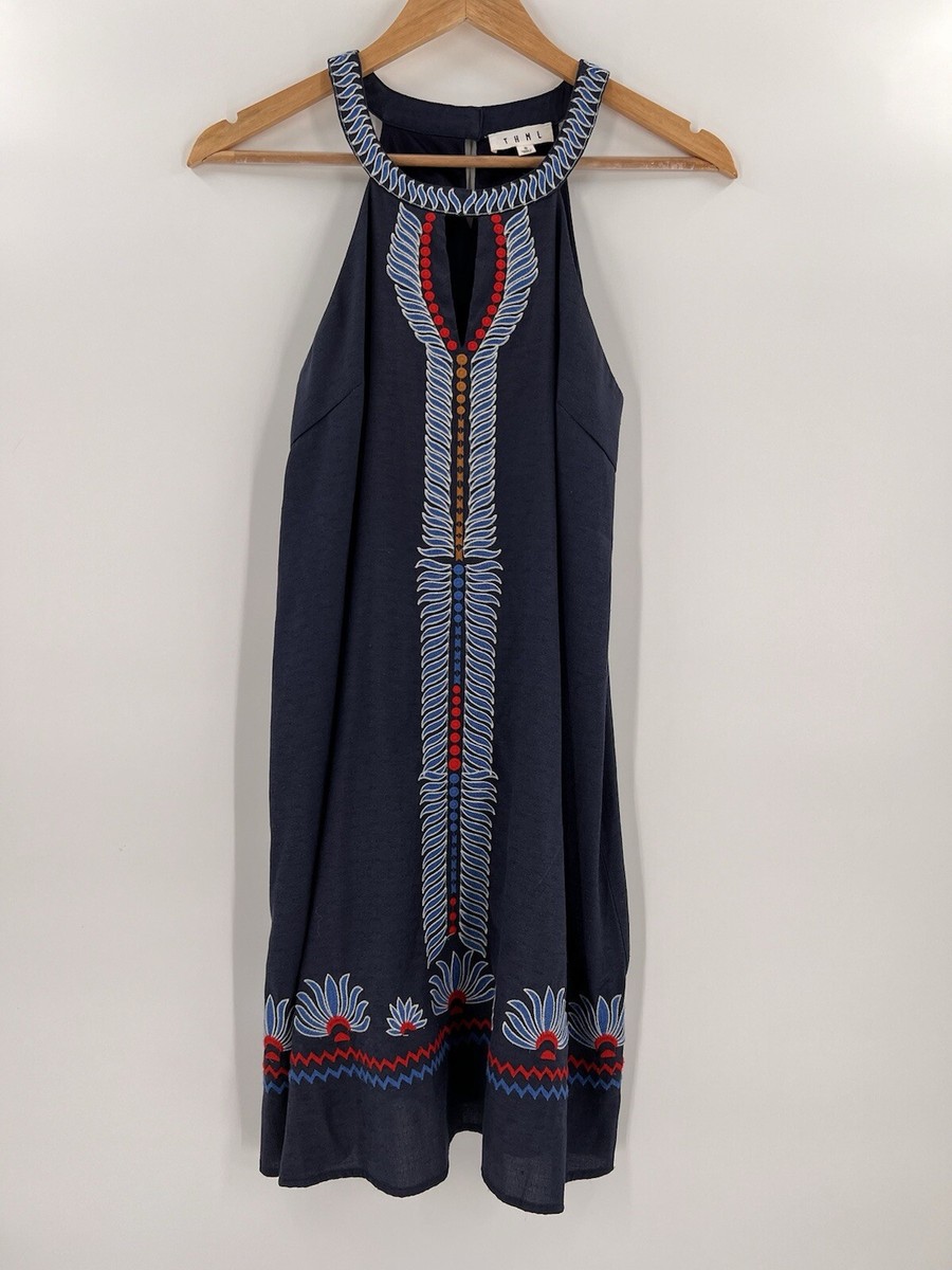 THML Anthropologie Faye Embroidered Lined Dress Sleeveless Boho Size SMALL
