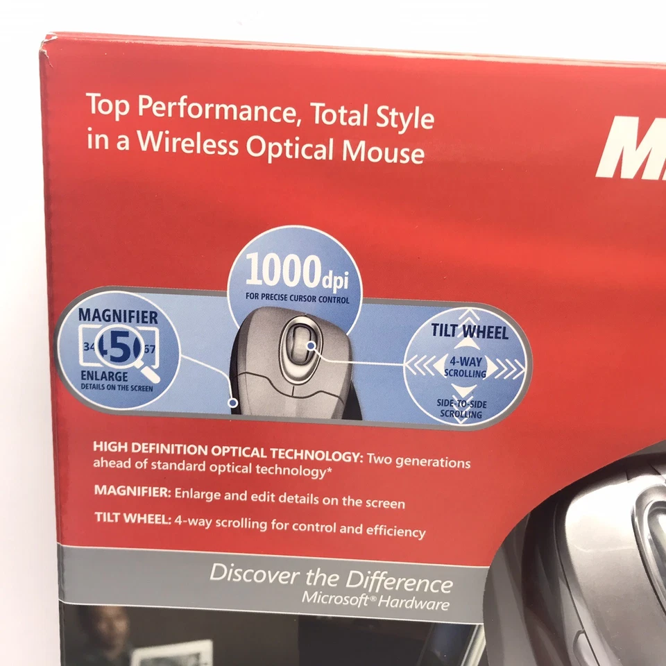 Microsoft Wireless Optical Mouse 5000 Tilt Wheel 4 Way Scrolling Open Box - Bild 3 von 4