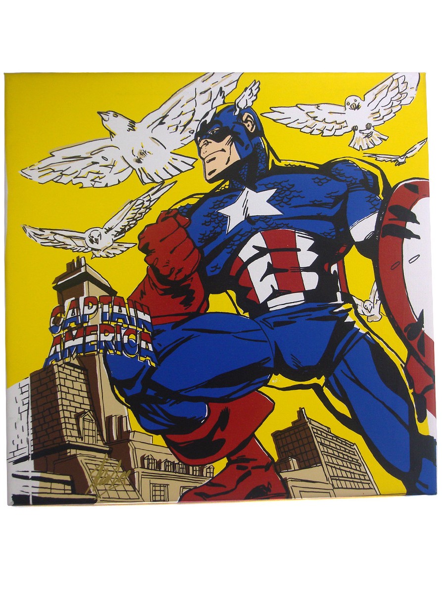 Captain America Canvas Art by Steve Kaufman Signed by Stan Lee