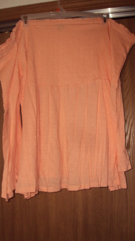 Torrid Sz5 Peach Babydoll Knit Smocked Off-Shoulder Bell Sleeve Top