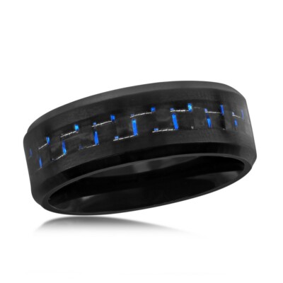 Edelstahl schwarz und blau Kohlefaserring