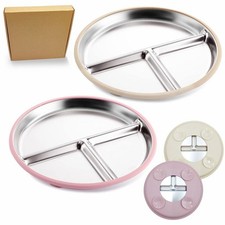 Stainless Steel Baby Plate with Suction, 9  Divided Toddler Plates