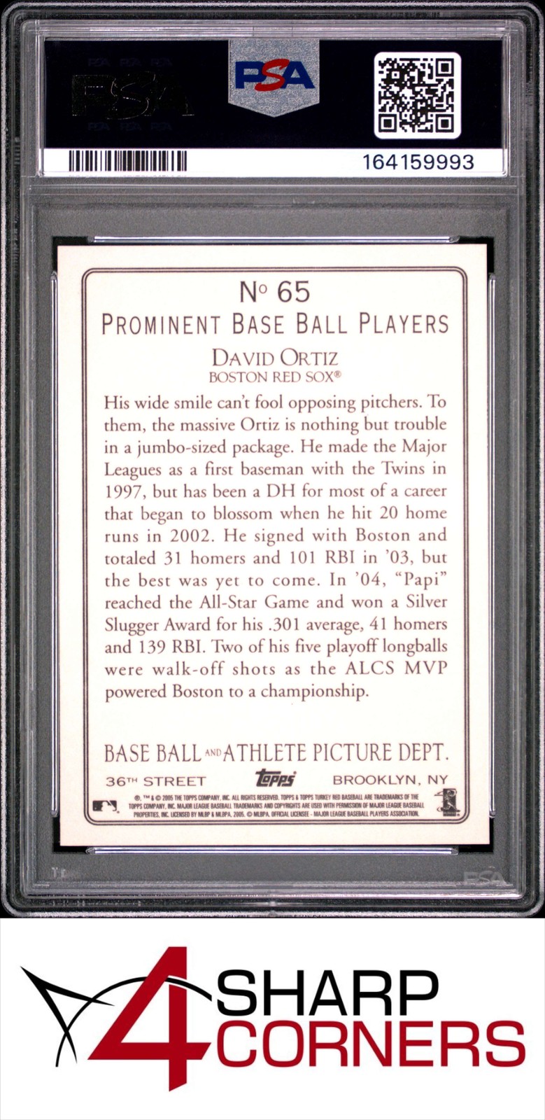 2005 TOPPS TURKEY RED #65 DAVID ORTIZ RED SOX HOF POP 4 PSA 10 view 2