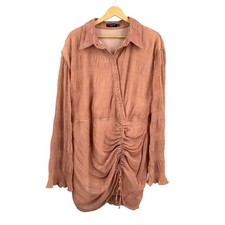 PrettyLittleThing Shirt Dress Size 16 Rose Pink Ruched Chiffon Plisse Mini